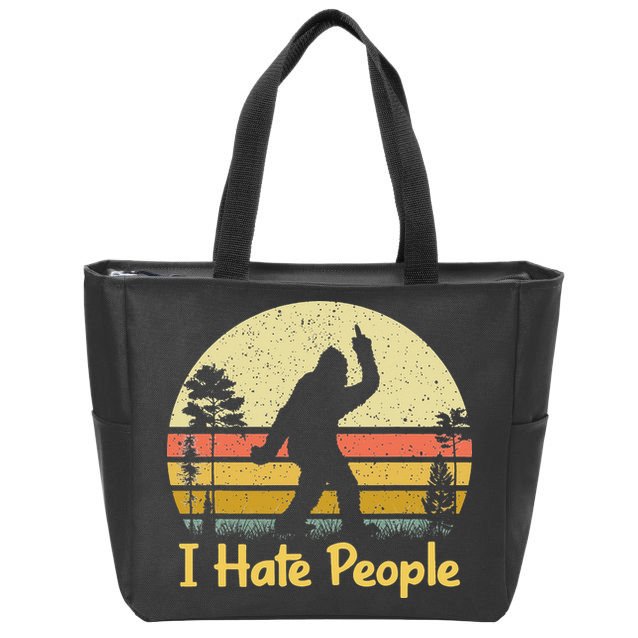 Retro Camping Bigfoot Sasquatch Middle Finger I Hate People Zip Tote Bag