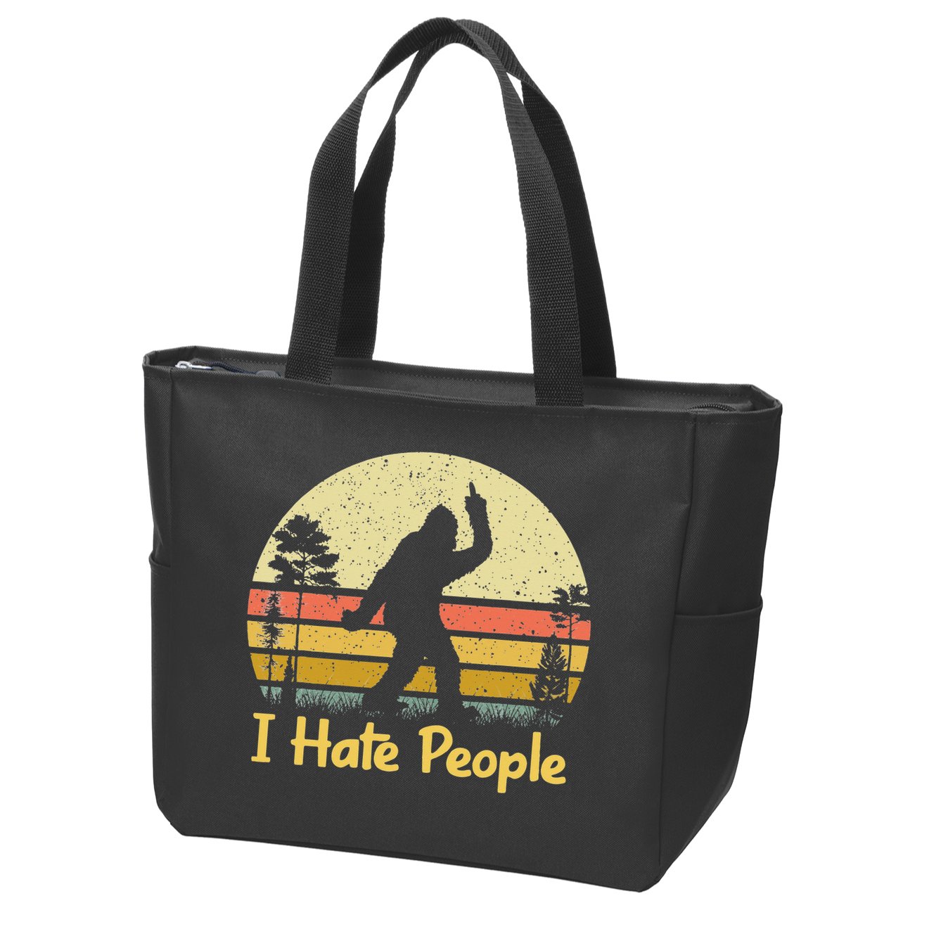 Retro Camping Bigfoot Sasquatch Middle Finger I Hate People Zip Tote Bag