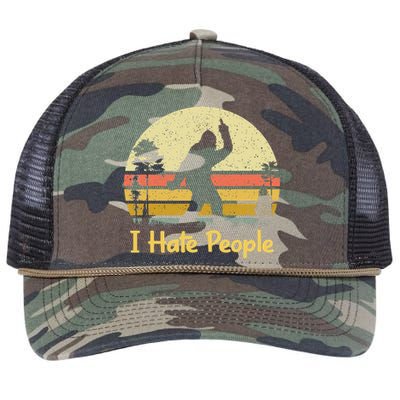 Retro Camping Bigfoot Sasquatch Middle Finger I Hate People Retro Rope Trucker Hat Cap