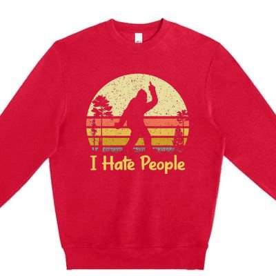 Retro Camping Bigfoot Sasquatch Middle Finger I Hate People Premium Crewneck Sweatshirt