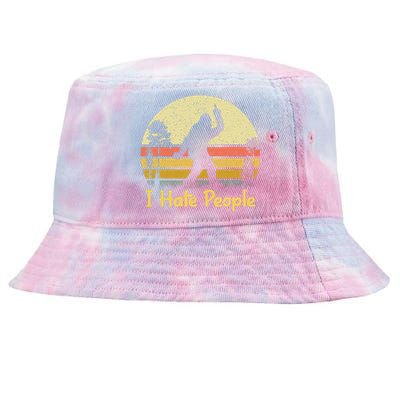 Retro Camping Bigfoot Sasquatch Middle Finger I Hate People Tie-Dyed Bucket Hat