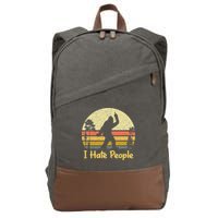 Retro Camping Bigfoot Sasquatch Middle Finger I Hate People Cotton Canvas Backpack
