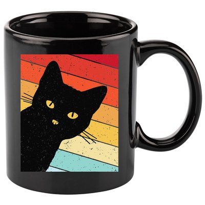 Retro Cat Black Cat Vintage Cat Cat 11oz C Handle Ceramic Mug
