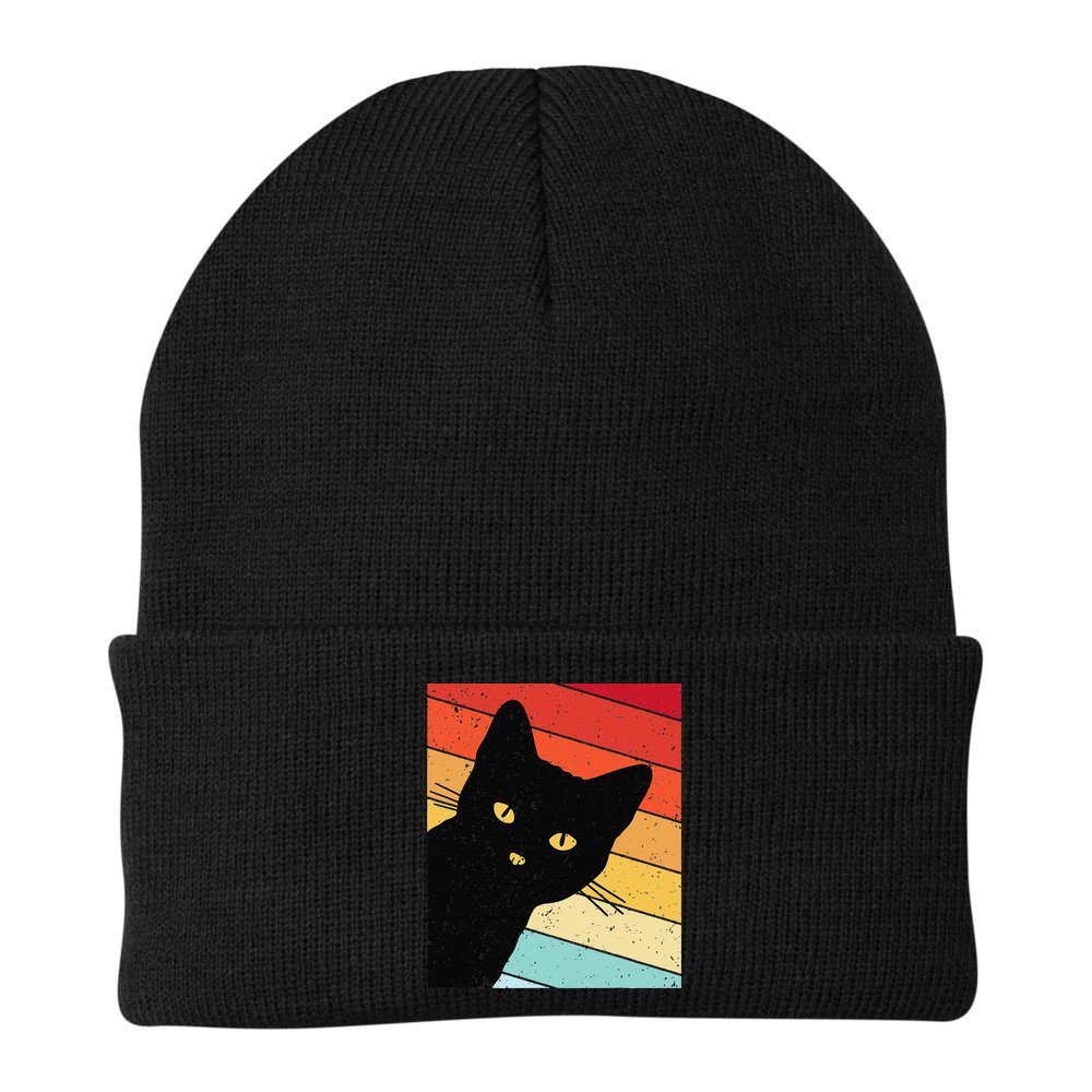 Retro Cat Black Cat Vintage Cat Cat Beanie