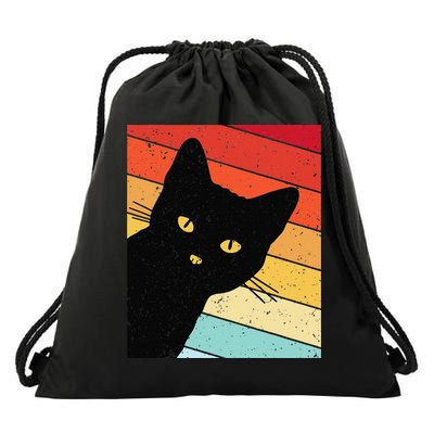 Retro Cat Black Cat Vintage Cat Cat Drawstring Bag