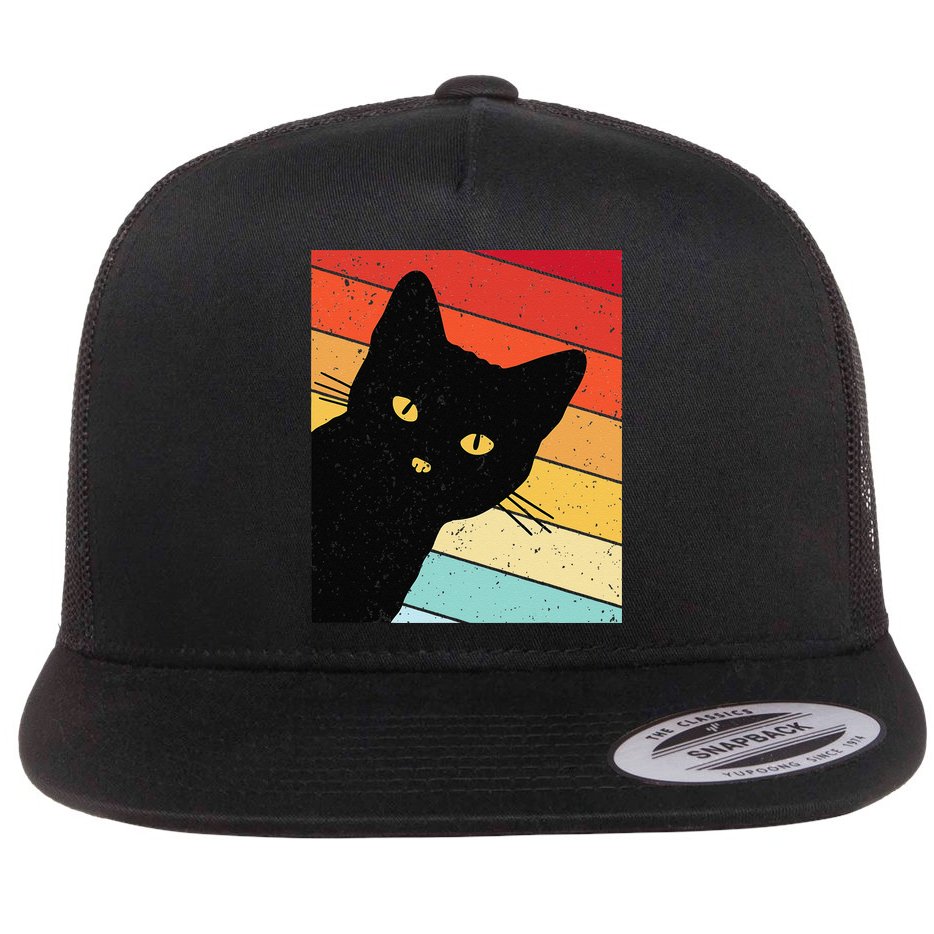 Retro Cat Black Cat Vintage Cat Cat Flat Bill Trucker Hat