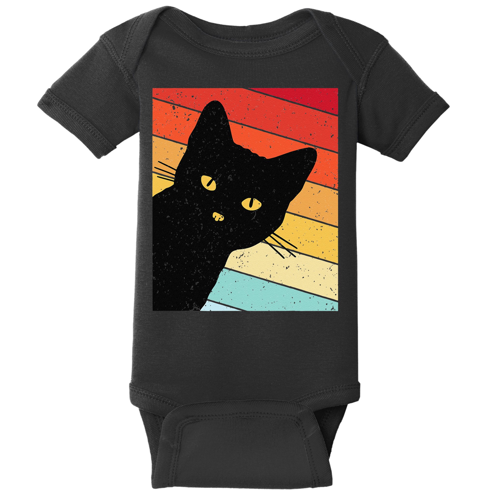 Retro Cat Black Cat Vintage Cat Cat Baby Bodysuit