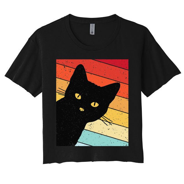 Retro Cat Black Cat Vintage Cat Cat Crop Top