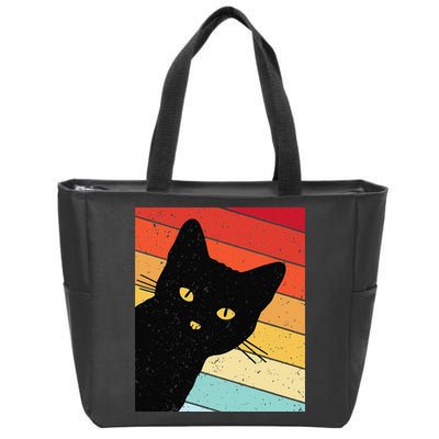 Retro Cat Black Cat Vintage Cat Cat Zip Tote Bag