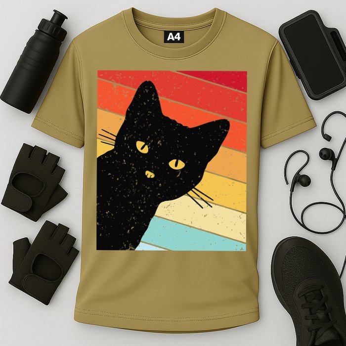 Retro Cat Black Cat Vintage Cat Cat Performance Shirt