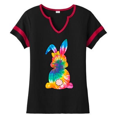 Rainbow Colorful Bunny Ladies Halftime Notch Neck Tee