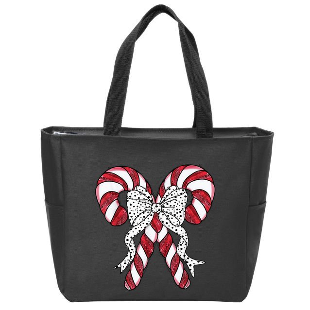 Retro Coquette Bow Candy Cane Christmas Season Zip Tote Bag
