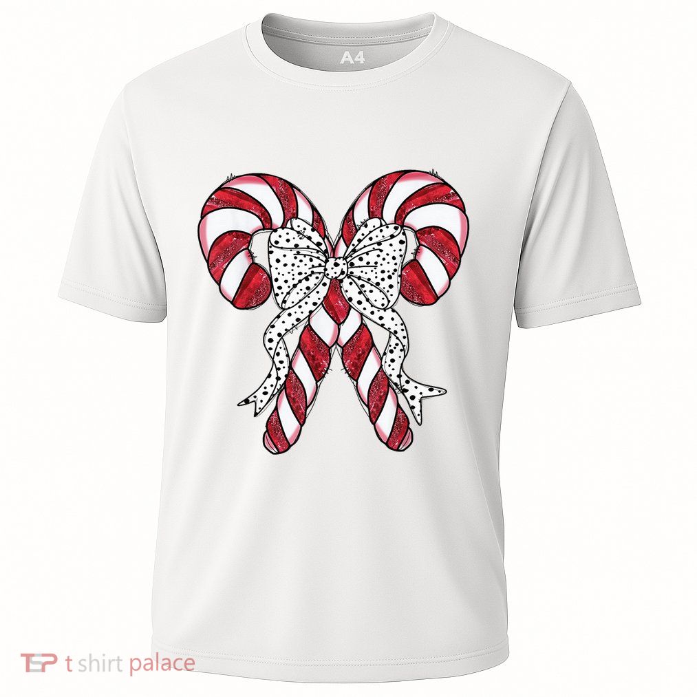 Retro Coquette Bow Candy Cane Christmas Season Performance Shirt