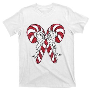 Retro Coquette Bow Candy Cane Christmas Season T-Shirt