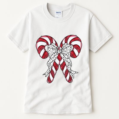 Retro Coquette Bow Candy Cane Christmas Season Tall T-Shirt