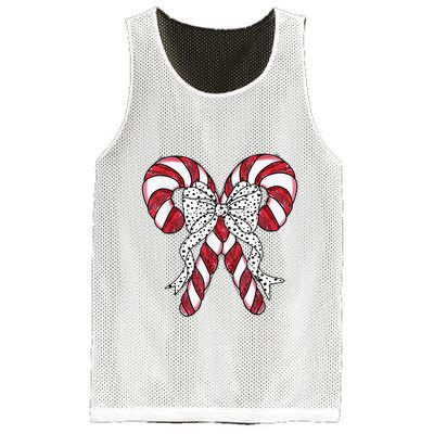 Retro Coquette Bow Candy Cane Christmas Season Mesh Reversible Basketball Jersey Tank
