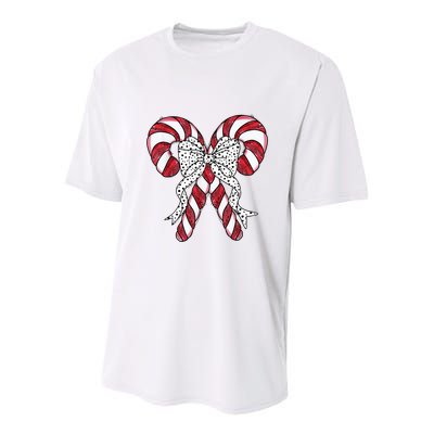 Retro Coquette Bow Candy Cane Christmas Season Youth Performance Sprint T-Shirt