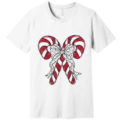 Retro Coquette Bow Candy Cane Christmas Season Premium T-Shirt