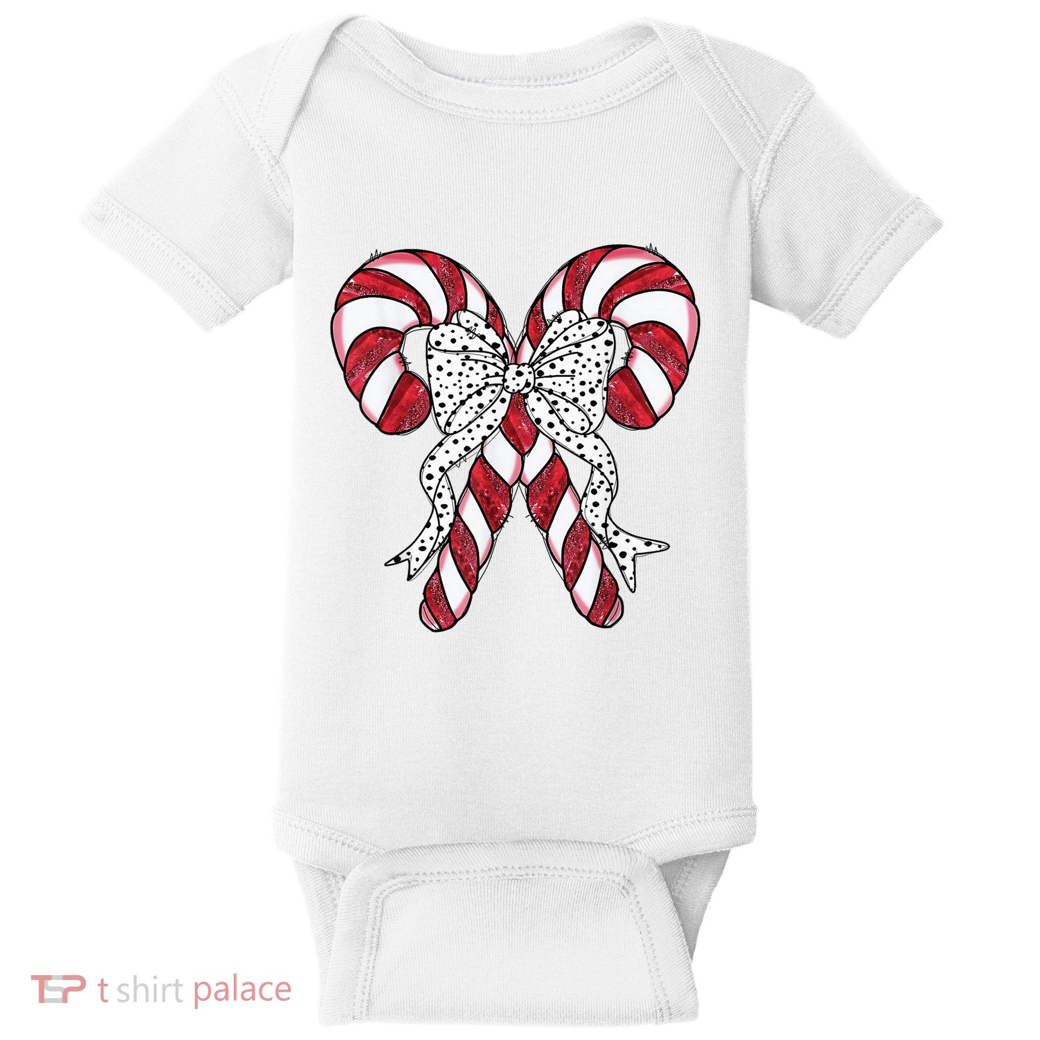Retro Coquette Bow Candy Cane Christmas Season Baby Bodysuit