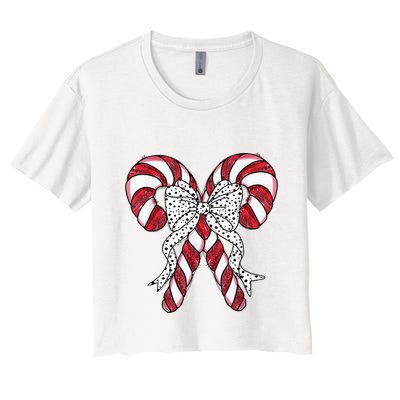 Retro Coquette Bow Candy Cane Christmas Season Crop Top
