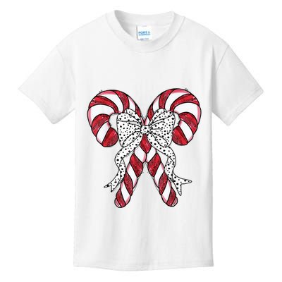 Retro Coquette Bow Candy Cane Christmas Season Kids T-Shirt