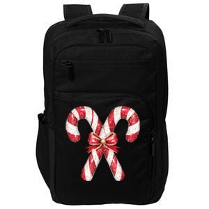 Retro Coquette Bow Candy Cane Christmas Season Impact Tech Backpack