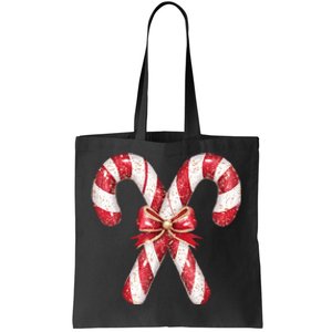 Retro Coquette Bow Candy Cane Christmas Season Tote Bag