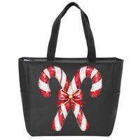 Retro Coquette Bow Candy Cane Christmas Season Zip Tote Bag