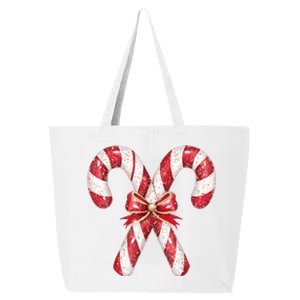 Retro Coquette Bow Candy Cane Christmas Season 25L Jumbo Tote