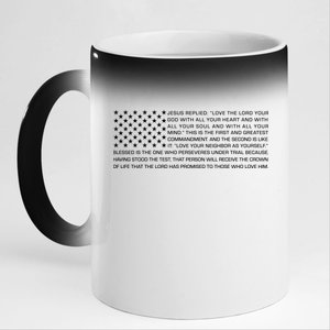 Religious Christianity Bible Verse USA American Flag 11oz Black Color Changing Mug