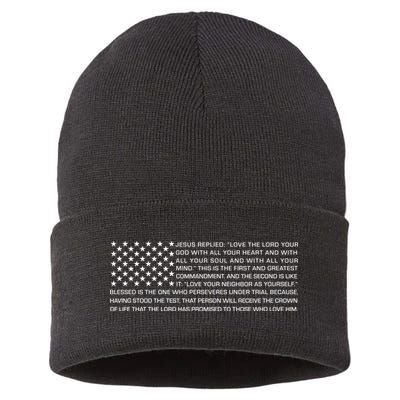 Religious Christianity Bible Verse USA American Flag Sustainable Knit Beanie