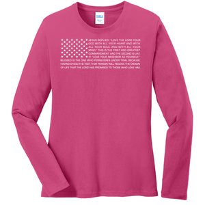 Religious Christianity Bible Verse USA American Flag Ladies Long Sleeve Shirt