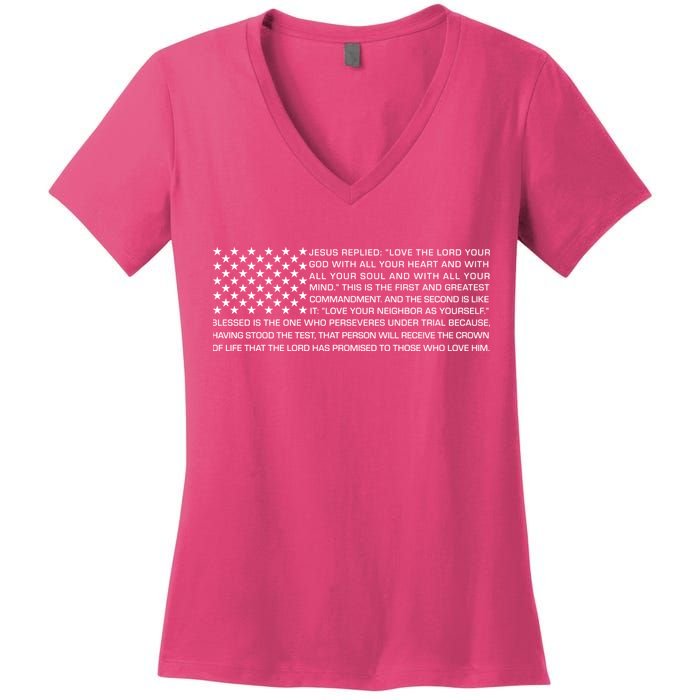 Religious Christianity Bible Verse USA American Flag Women's V-Neck T-Shirt