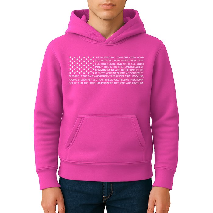 Religious Christianity Bible Verse USA American Flag Kids Hoodie
