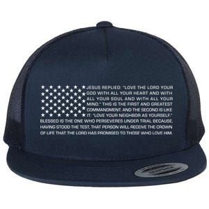 Religious Christianity Bible Verse USA American Flag Flat Bill Trucker Hat