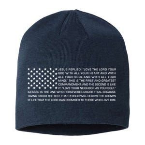 Religious Christianity Bible Verse USA American Flag Sustainable Beanie