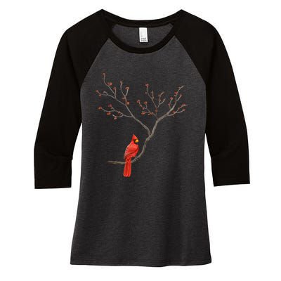 Red Cardinal Bird Lovers Birdwatching Birding Vintage Women's Tri-Blend 3/4-Sleeve Raglan Shirt