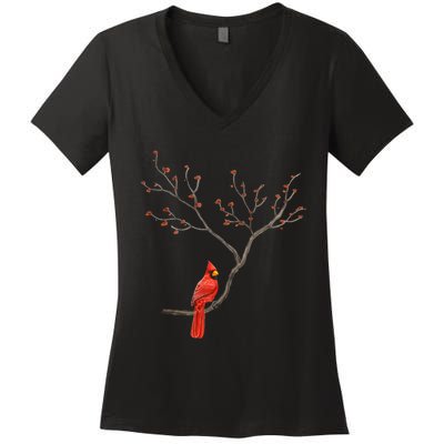 Red Cardinal Bird Lovers Birdwatching Birding Vintage Women's V-Neck T-Shirt