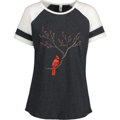 Red Cardinal Bird Lovers Birdwatching Birding Vintage Enza Ladies Jersey Colorblock Tee