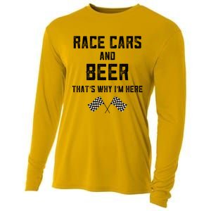 Race Cars Beer Thats Why Im Here Checkered Flag Race Day Gift Cooling Performance Long Sleeve Crew