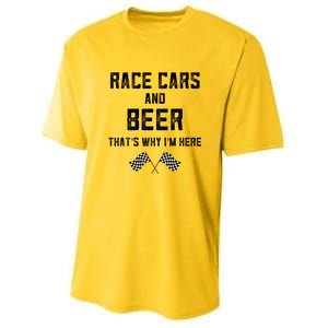 Race Cars Beer Thats Why Im Here Checkered Flag Race Day Gift Youth Performance Sprint T-Shirt