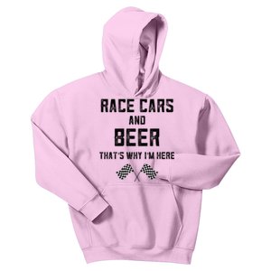 Race Cars Beer Thats Why Im Here Checkered Flag Race Day Gift Kids Hoodie