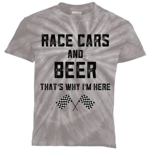 Race Cars Beer Thats Why Im Here Checkered Flag Race Day Gift Kids Tie-Dye T-Shirt