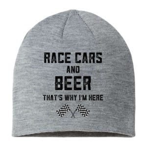 Race Cars Beer Thats Why Im Here Checkered Flag Race Day Gift Sustainable Beanie