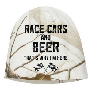 Race Cars Beer Thats Why Im Here Checkered Flag Race Day Gift Kati - Camo Knit Beanie