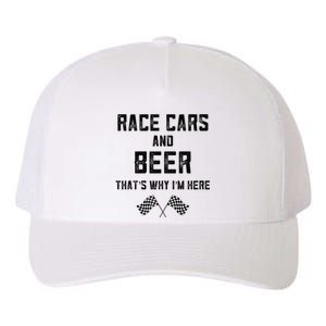 Race Cars Beer Thats Why Im Here Checkered Flag Race Day Gift Yupoong Adult 5-Panel Trucker Hat