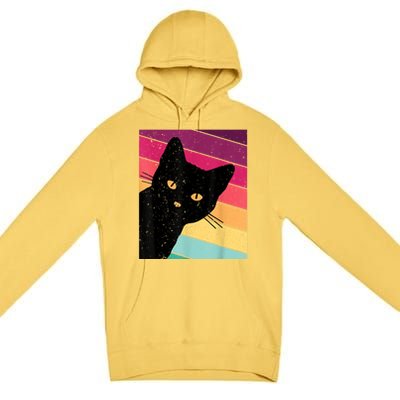 Retro Ca, Black Cat, Vintage Cat Premium Pullover Hoodie