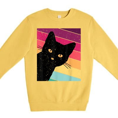 Retro Ca, Black Cat, Vintage Cat Premium Crewneck Sweatshirt