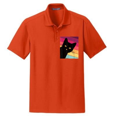 Retro Ca, Black Cat, Vintage Cat Dry Zone Grid Polo