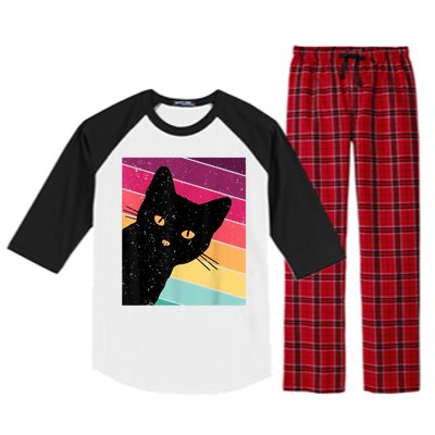 Retro Ca, Black Cat, Vintage Cat Raglan Sleeve Pajama Set